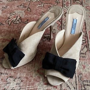 PRADA suede heels with grosgrain bow